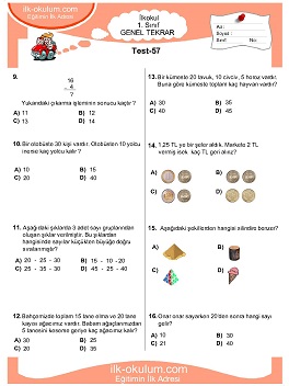 ilkokul 1. Sınıf Genel Tekrar Testleri 